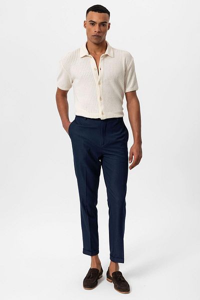 Antioch Ecru Polo Collar Knitted Short Sleeve Men's Shirt