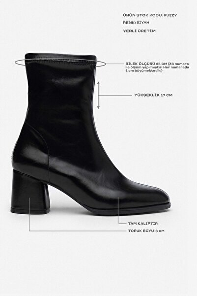 NİŞANTAŞI SHOES Detailní dámské kozačky na podpatku fuzzy černé se zapínáním na zip