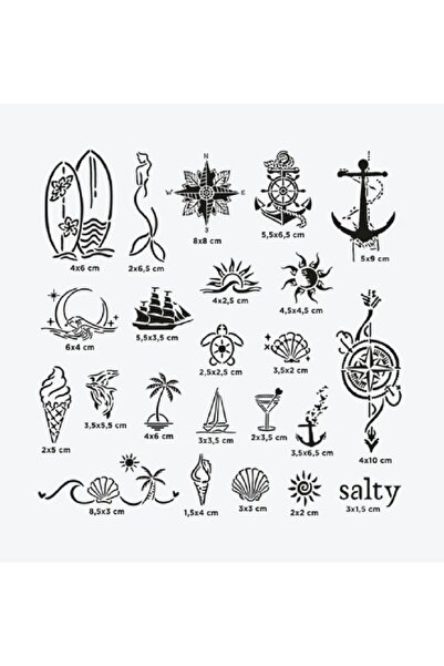 Airbrush Tattoo Sea Vibes City Pack Geçici Dövme Şablon Seti 23 Desen Spreysi...
