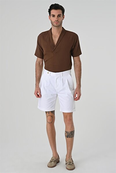 Antioch Brown Relax Fit Shawl Collar Short Sleeve Men's Shirt