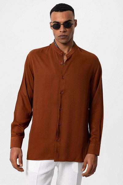 Antioch Men's Shirt - Light Brown, High Collar, Regular Fit