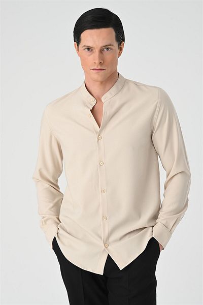 Antioch Beige Regular Fit Judge Collar Men's Shirt