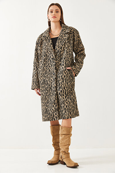 Bianco Lucci Dámský kabát s leopardím vzorem, dvouřadý, razítko 2479 60351031