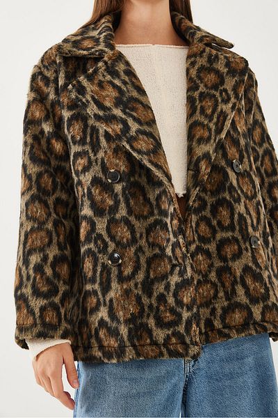 Bianco Lucci Zweireihige Kaschmirjacke für Damen mit Leopardenmuster 2481 60351035