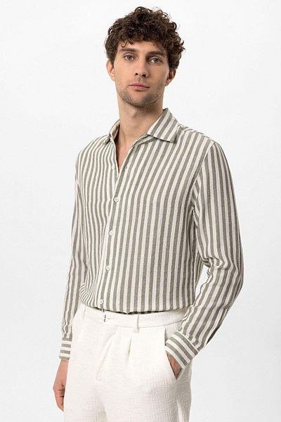 Antioch Khaki Contrast Striped Men's Shirt