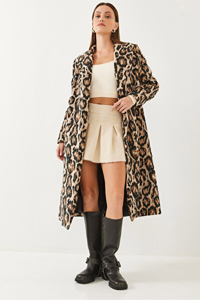 Bianco Lucci Dámský šálový límec s leopardím vzorem Detailed Stamp Coat 2476 60351034