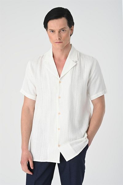 Antioch White Woven Patterned Short Sleeve Men's Shirt