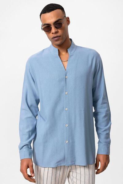 Antioch Bebe Mavi Hakim Yaka Uzun Kollu Erkek Gömlek