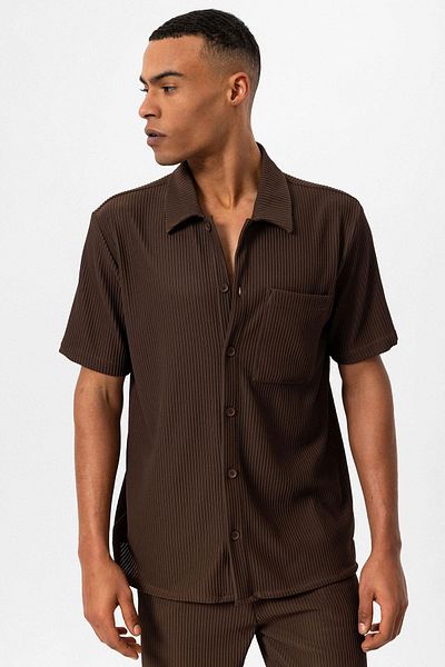 Antioch Brown Corded Short Sleeve Men's Shirt