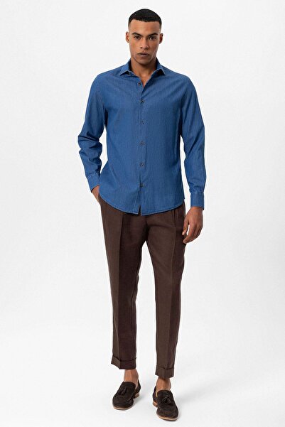Antioch Mavi Uzun Kollu Erkek Kot Gömlek