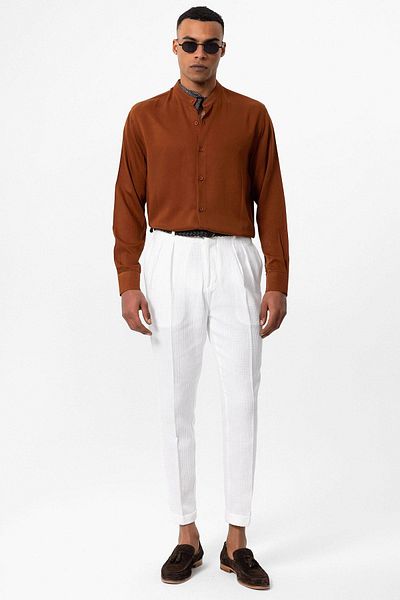 Antioch Men's Shirt - Light Brown, High Collar, Regular Fit