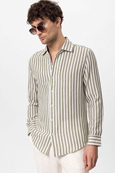 Antioch Khaki Contrast Striped Men's Shirt