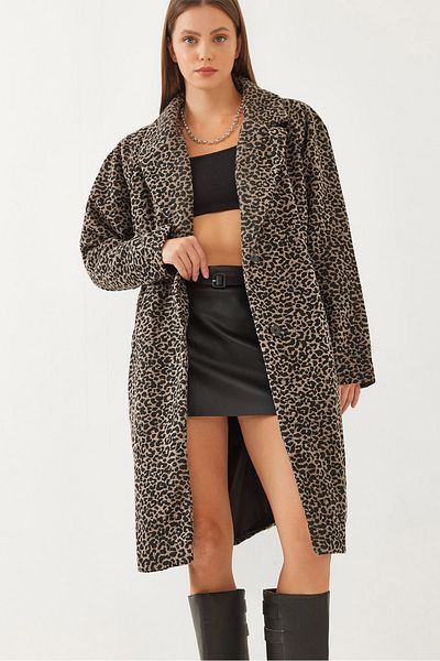 Bianco Lucci Dámský kabát s leopardím vzorem, dvouřadý, razítko 2479 60351030