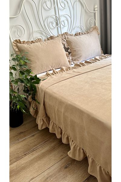 Decamor home Μπεζ βολάν Κάλυμμα Διπλό Κάλυμμα Κρεβατιού King Size