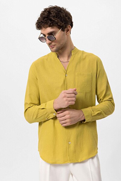 Antioch Açık Safran Hakim Yaka Örme Dokulu Erkek Gömlek