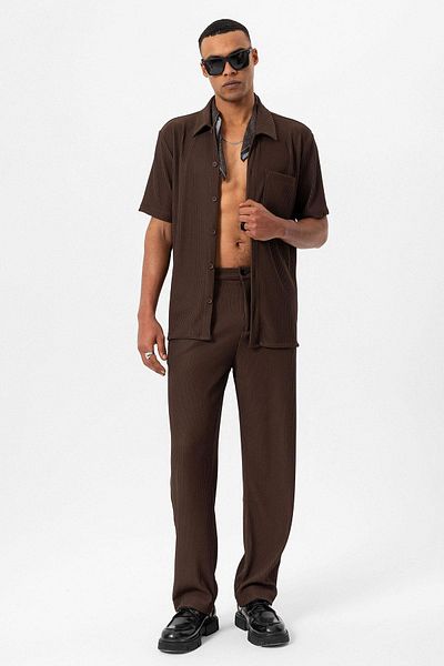 Antioch Brown Corded Short Sleeve Men's Shirt