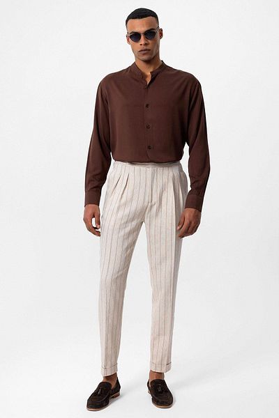 Antioch Men's Shirt - Brown High Collar, Regular Fit