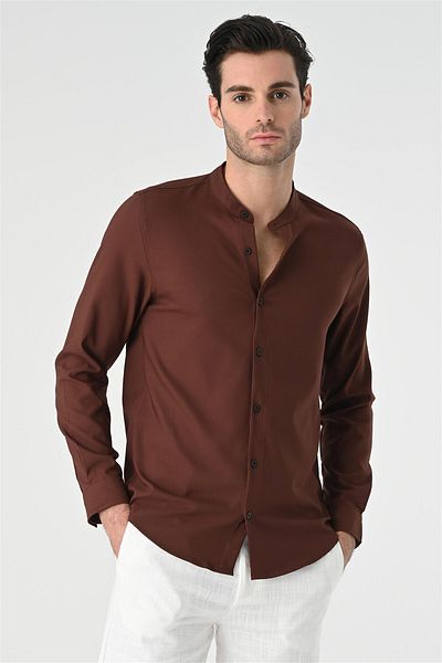 Antioch Brown Regular Fit Judge Collar Men's Shirt
