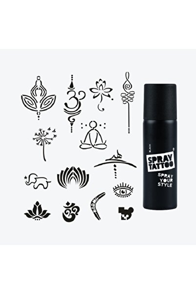 Airbrush Tattoo Goa City Pack Spray Tattoo Geçici Dövme Seti 14 Desen 1 Siyah...