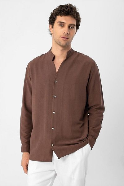 Antioch Brown Judge Collar Long Sleeve Men's Shirt