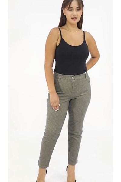 AKŞEN GİYİM High Waist Lycra Large Size Women's Recovery Pants - Herringbone Pattern