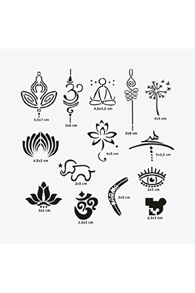 Airbrush Tattoo Goa City Pack Geçici Dövme Şablon Seti 14 Desen Spreysiz Sade...