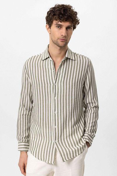 Antioch Khaki Contrast Striped Men's Shirt