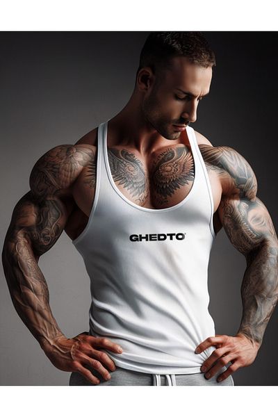 Ghedto Λογότυπο Gym Fitness Tank Top Athlete [Λευκό]