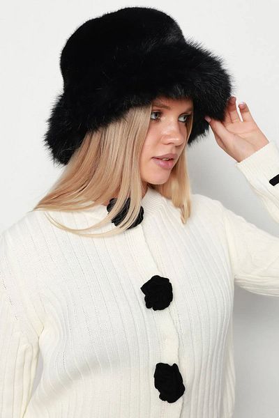 REMSA Black Plush Bucket Women's Heart Hat - Rkş-14
