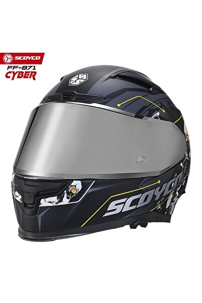 Scoyco FF-871 CYBER MAT SİYAH-GRİ GÜNEŞ VİZÖRLÜ KAPALI KASK (GRİ CAMLI)
