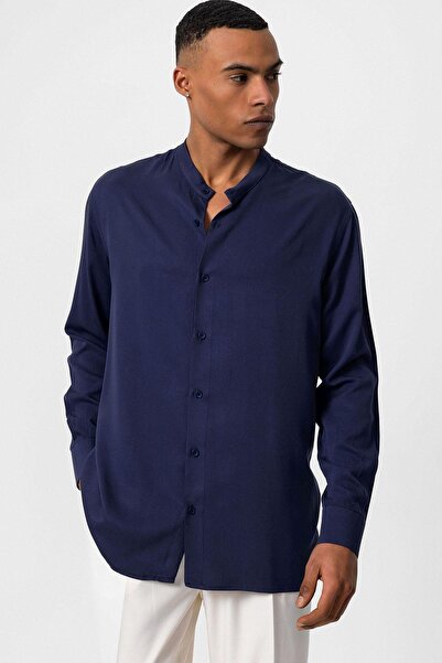 Antioch Men's Shirt - Light Navy Blue, High Collar, Regular Fit