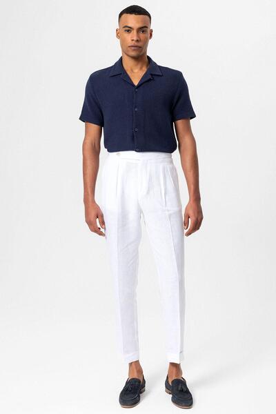 Antioch Navy Blue Apple Collar Knitted Textured Men's Shirt