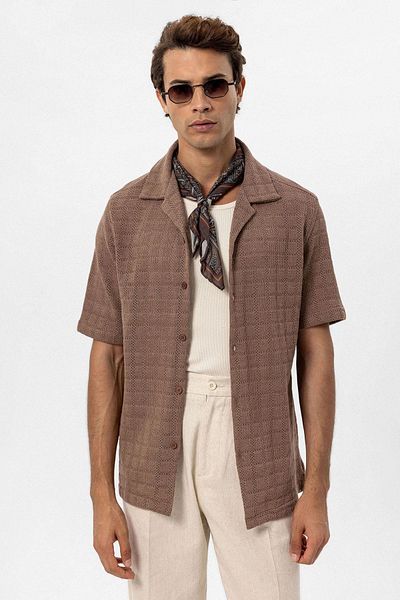 Antioch Brown Apache Collar Square Knitted Men's Shirt