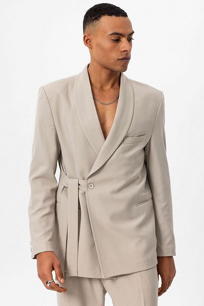 Antioch Ανδρικό μπουφάν Blazer - Πέτρινο διπλό κλείσιμο και ζώνη