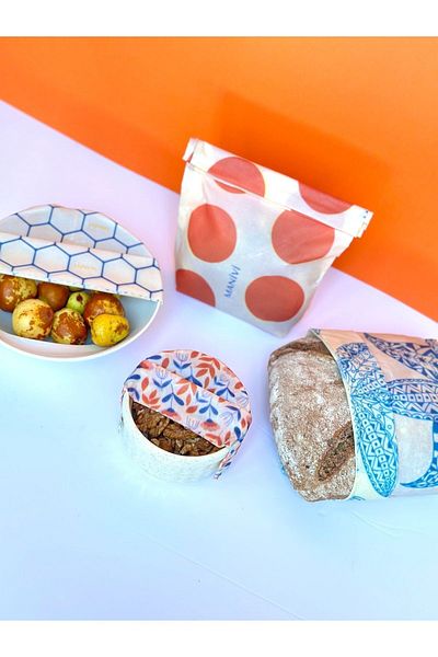 MANİVİ Beeswax Reusable Food Storage Cloth 4 Pieces Trial Set - (20X20/25X25/34X34/40X40 cm)