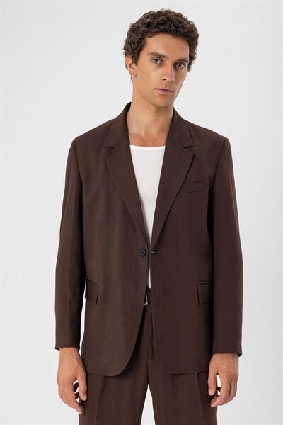 Antioch Brown Single Button Closure Relax Fit Men's Jacket