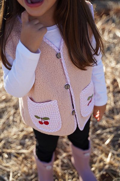 Kirazkids Cherry Embroidered Pink Teddy Baby Kids Vest