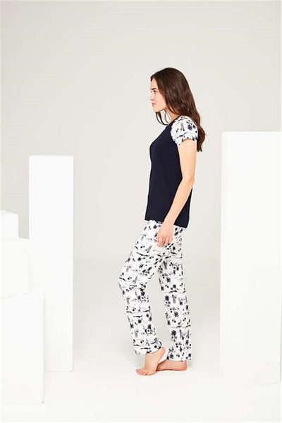 Mod Collection 3676 Costum de pijama de damă bleumarin cu gât rotund