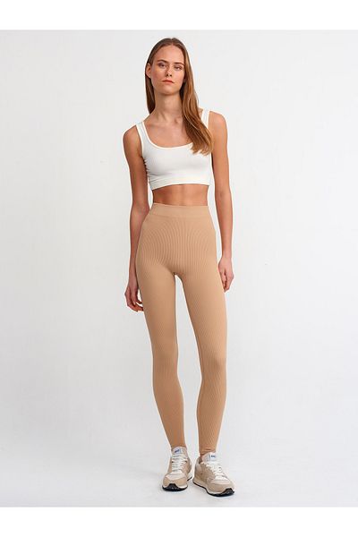 Dilvin Camel Color Ribbed Polyamide Leggings
