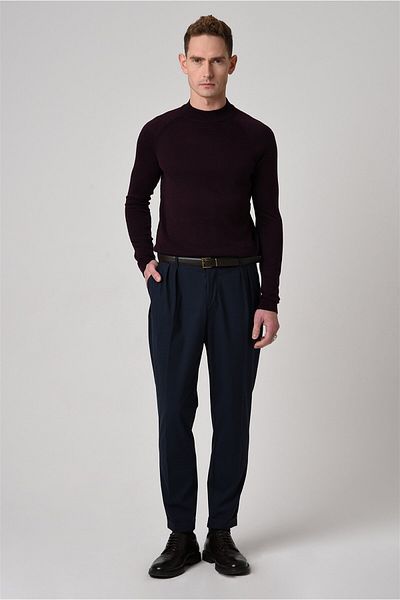 Antioch Dark Plum Crew Neck Slim Fit Knitwear Sweater