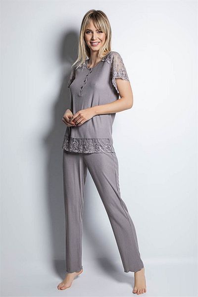 MONAMİSE Costum de pijama gri cu mânecă scurtă pentru femei Monokini 19161