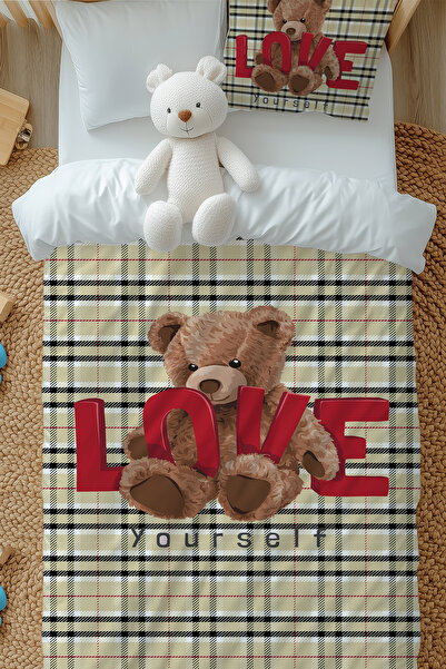 Else Halı Love Ayı Teddy Desenli Kız Çocuk Tek Kişilik Nevresim Takımı Yastık...