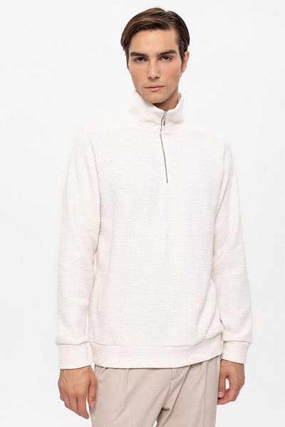 Antioch Ecru Half Zippered Stand Collar Men's Sweater