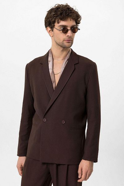 Antioch Brown Single Button Double Breasted Closure Men's Blazer Jacket