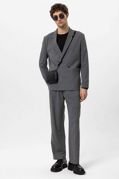 Antioch Gray Single Button Double Breasted Closure Men's Blazer Jacket