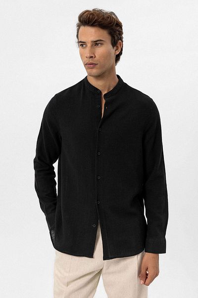 Antioch Black Men's Woven Shirt with Judge Collar