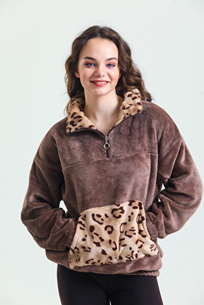 Magic Form 37285 Women's Brown Zippered Fleece Pajamas Top