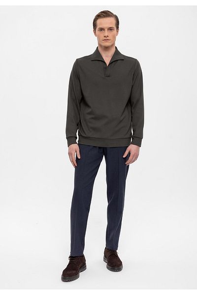 Antioch Khaki Apache Collar Regular Fit Long Sleeve Sweater
