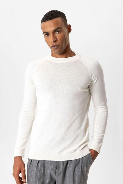 Antioch Ecru Crew Neck Slim Fit Knitwear Sweater