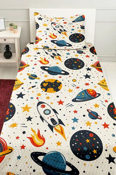 Else Halı Galaxy Stars Space Pattern Set de lenjerie de pat matlasat pentru băiat